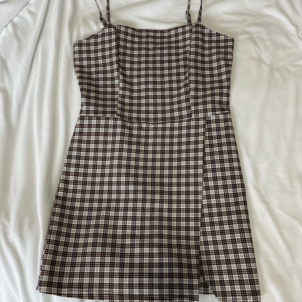 Altar’d State Plaid Brown and White Women's Romper Dress - Size Large